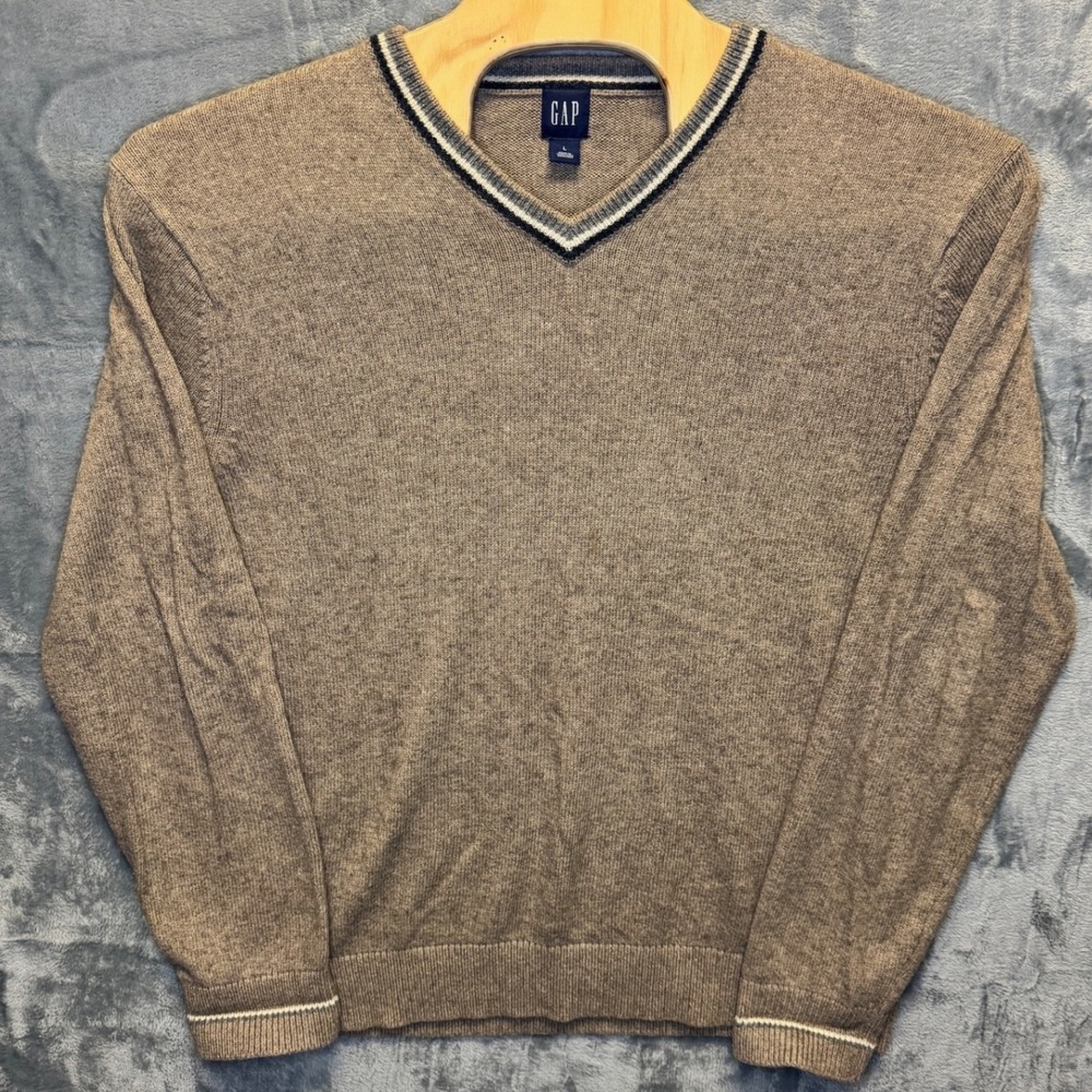2327 | Vintage 2006 Gap V-Neck Striped Cotton Wool Sweater Brown Mens L Preppy